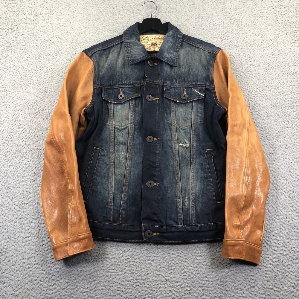 Cult‎ Of Individuality Jacket Mens Small Denim Trucker Leather Sleeve Heritage